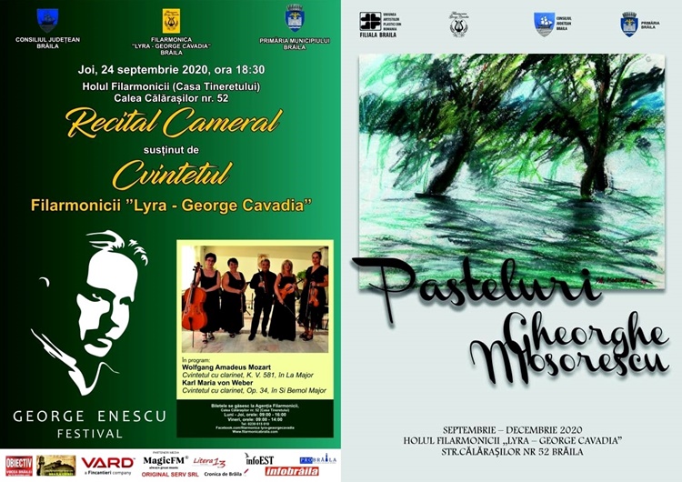 Invitație la un recital cameral de excepție, susținut de cvintetul Filarmonicii „Lyra – George Cavadia” , și la expoziția „Pasteluri” a pictorului Gheorghe&nbsp;Mosorescu