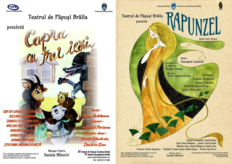 „Capra cu trei iezi” și „Rapunzel”, în acest weekend, la Teatrul de Păpuși&nbsp;„Cărăbuș”