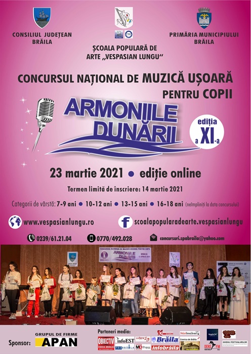 Se fac înscrieri la Concursul Naţional de Muzică Uşoară pentru Copii “Armoniile&nbsp;Dunării”!