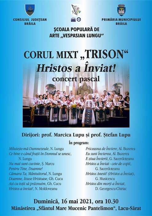 “Hristos a Înviat!”- concert pascal susținut de Corul mixt „TRISON” al Şcolii Populare de Arte “Vespasian Lungu”
