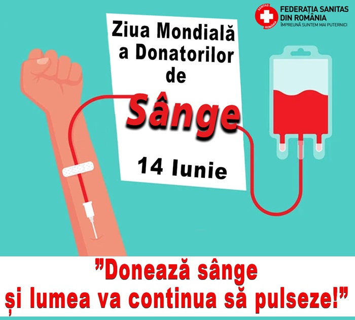 14 iunie, Ziua Mondială a Donatorilor de Sânge. ”Donează sânge și lumea va continua să&nbsp;pulseze!”