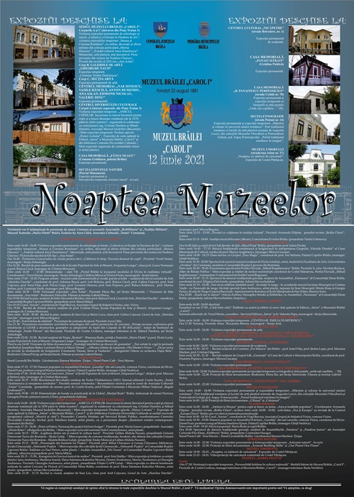 „Noaptea Muzeelor 2021”, organizată de Muzeul Brăilei Carol I, plină de evenimente culturale. Află&nbsp;programul!