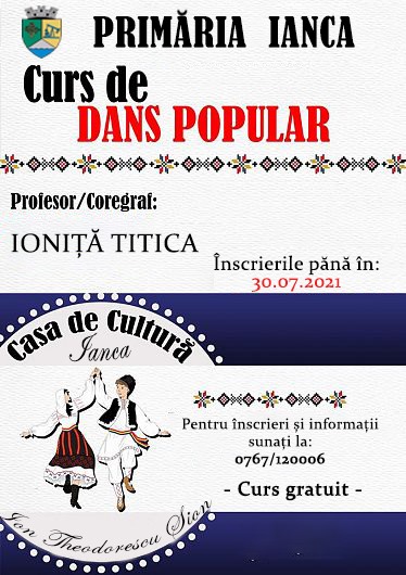 Casa de Cultură „Ion Theodorescu Sion”, din Ianca, organizează „Curs de dans&nbsp;popular”