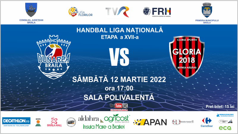 Sâmbătă, HC Dunărea Brăila joacă acasă cu CS Gloria 2018 Bistrița –&nbsp;Năsăud
