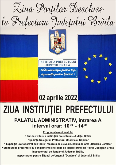 Sâmbătă, ”Ziua porţilor deschise” la Instituția Prefectului Județului&nbsp;Brăila