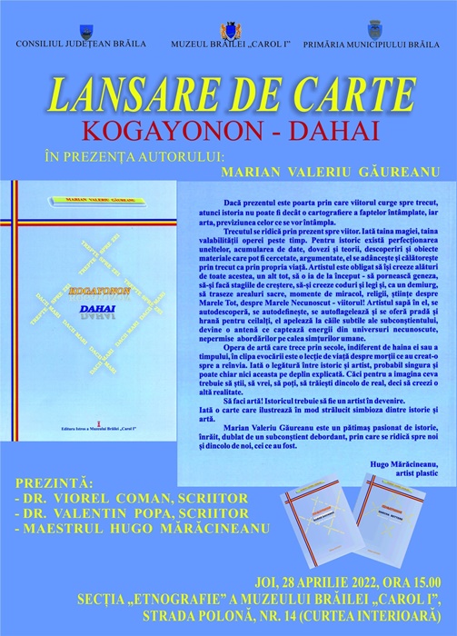 Lansare de carte | „KOGAYONON – DAHAI”, autor Valeriu Marian&nbsp;Găureanu