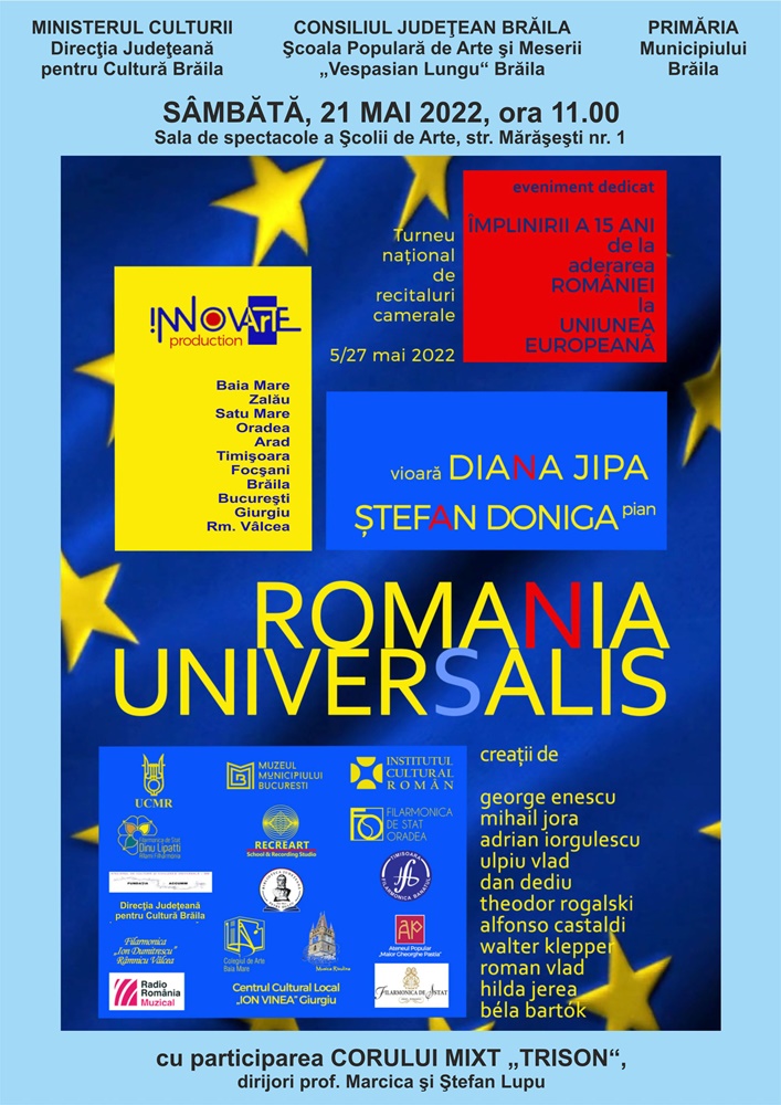 Turneul naţional „România universalis” acum și la Brăila. Vor concerta Violonista Diana Jipa şi pianistul Ştefan&nbsp;Doniga