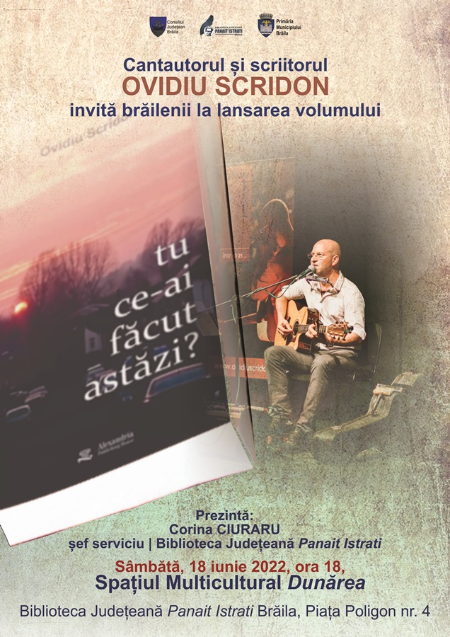 Spectacol de muzică folk și poezie, susținut de Ovidiu Scridon | Lansarea volumului “Tu ce-ai făcut&nbsp;astăzi?”
