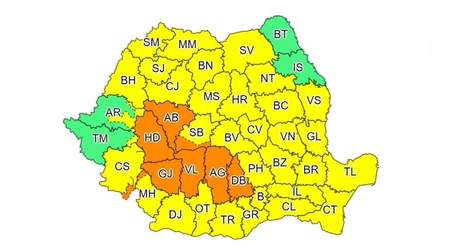 Cod galben pentru județele Brăila, Galați și&nbsp;Tulcea!