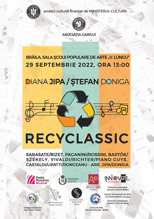 Violonista Diana Jipa și pianistul Ștefan Doniga vor inaugura la Brăila proiectul „RECYCLASSIC”, un proiect cultural&nbsp;inedit