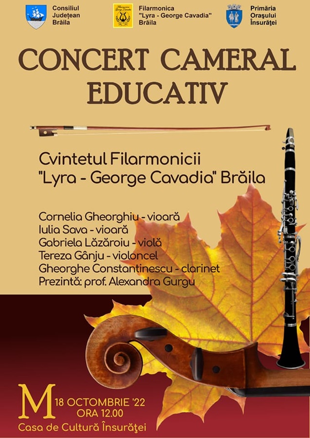 Concert cameral educativ, susținut de Cvintetul Filarmonicii “Lyra-George Cavadia”&nbsp;Brăila