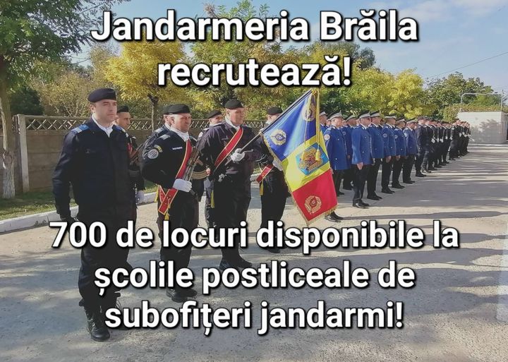 Inspectoratul de Jandarmi Județean Brăila recrutează candidați pentru cele 700 de locuri disponibile în școlile postliceale de subofițeri jandarmi | Înscrieri până pe 4&nbsp;noiembrie!