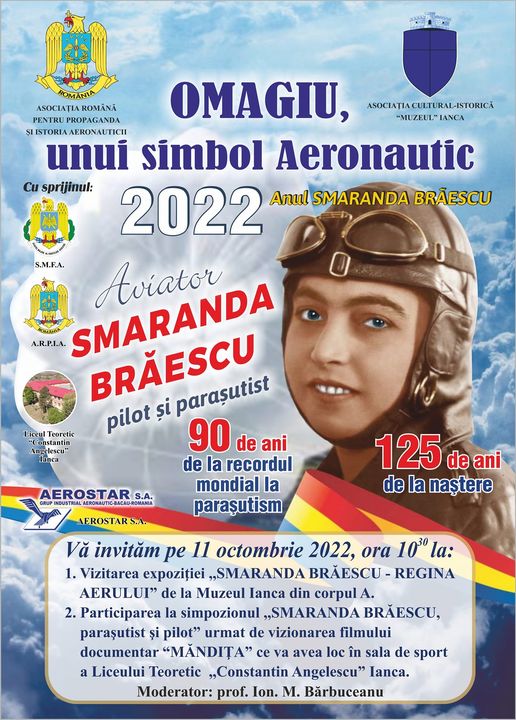 Omagiu unui simbol aeronautic, pilot și parașutist Smaranda Brăescu | Anul 2022, anul Smaranda&nbsp;Brăescu
