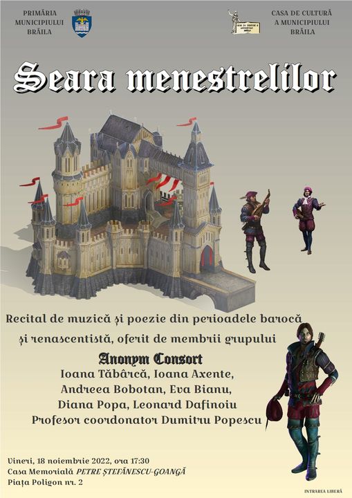 “Seara Menestrelilor”, la Casa de Cultură Brăila | Recital de muzică şi poezie oferit de grupul “Anonym&nbsp;Consort”
