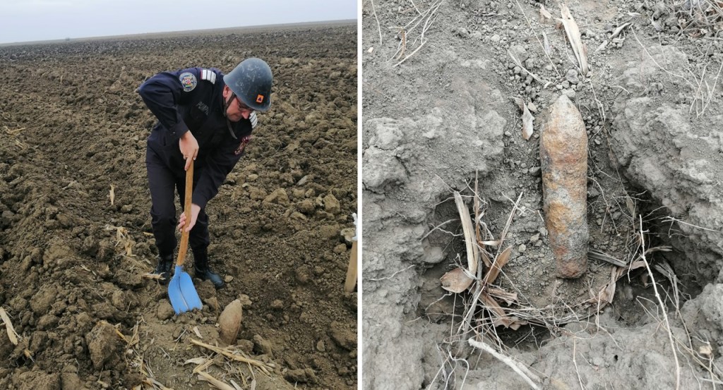 Misiune de asanare, a unui teren din Măxineni, de muniţie rămasă neexplodată din timpul celui de-al Doilea Război Mondial | Ce trebuie să faceți dacă descoperiți elemente de muniţie rămase&nbsp;neexplodate