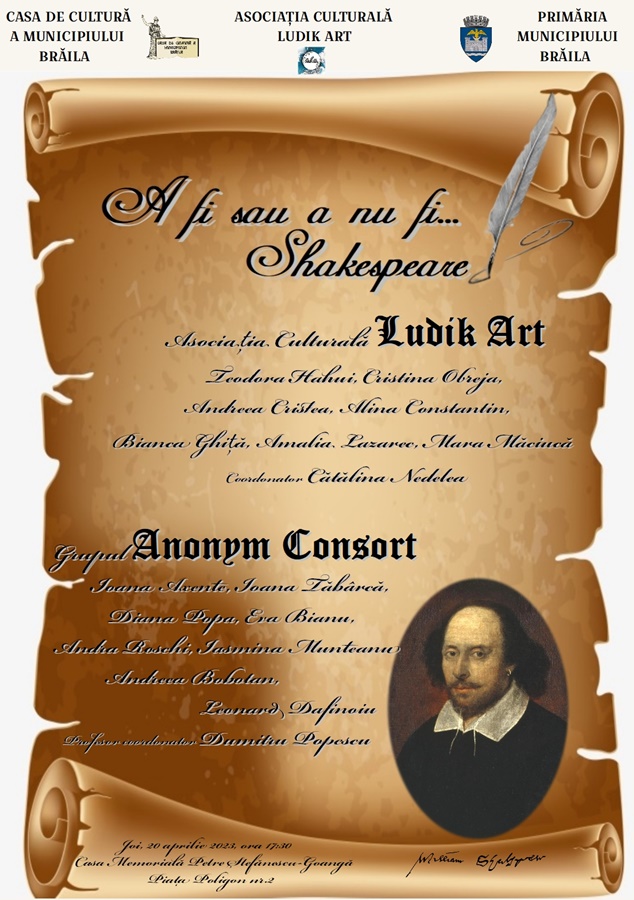 “A fi sau a nu fi… Shakespeare” – Spectacol de muzică din epoca elisabetană și texte din creația dramaturgului englez, la Casa Memorială “Petre Ștefănescu-Goangă”