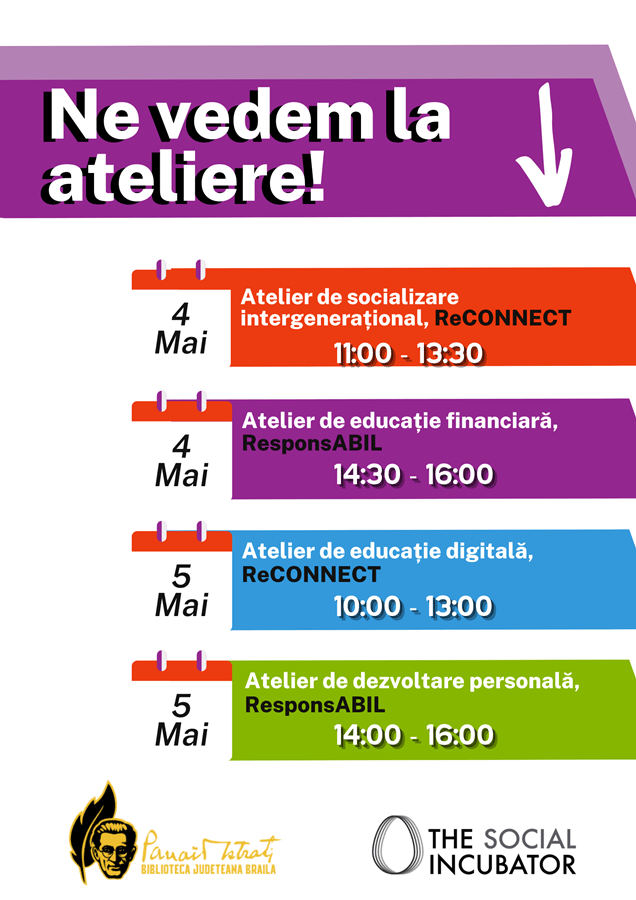 Ateliere educative, organizate de Asociația “The Social Incubator”, la Biblioteca Județeană “Panait Istrati” din&nbsp;Brăila