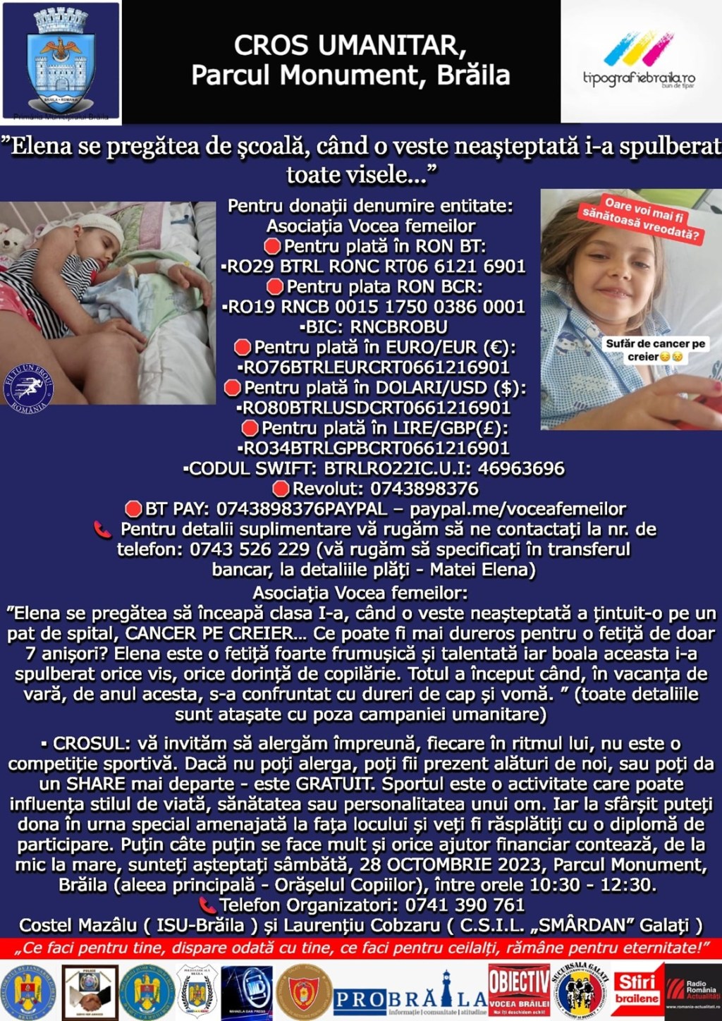 Sâmbătă, Cros Umanitar | “Elena se pregătea de școală, când o veste neașteptată i-a spulberat toate&nbsp;visele…”