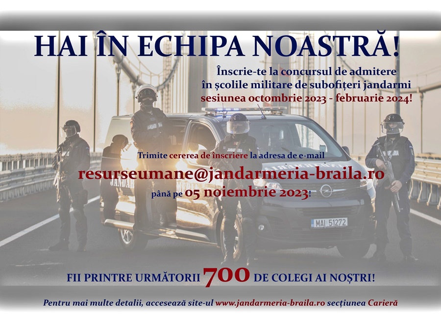 A început recrutarea pentru admiterea în Școlile Militare de Subofițeri Jandarmi din Fălticeni sau&nbsp;Drăgășani