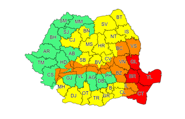 COD ROȘU în mai multe județe din țară. Află care sunt&nbsp;acestea!