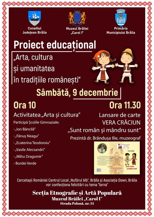 Proiect educațional “Arta, cultura și umanitatea în tradițiile românești”, la muzeu | Lansare de&nbsp;carte