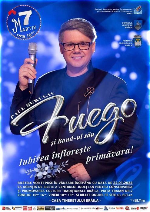 “Iubirea înflorește primăvara!”, concert excepțional susținut la Brăila de renumitul Paul&nbsp;Surugiu-Fuego