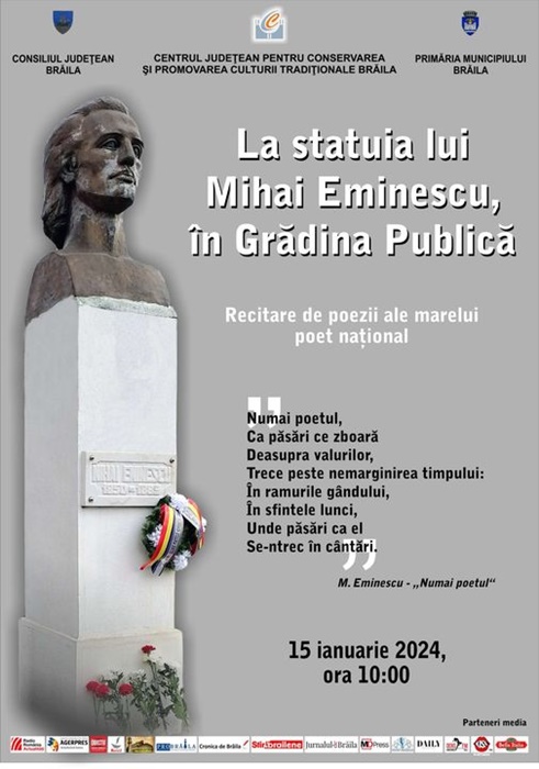“La statuia lui Mihai Eminescu”, eveniment cultural organizat de CJCPCT&nbsp;Brăila