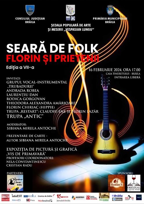 Seară de folk “Florin și prietenii”, ediția a VII-a, la Casa Tineretului din&nbsp;Brăila