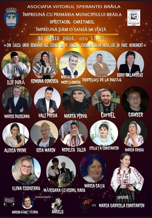 Brăilenii sunt invitați la spectacolul caritabil “Împreună dăm o șansă la viață!”, din Parcul&nbsp;Monument