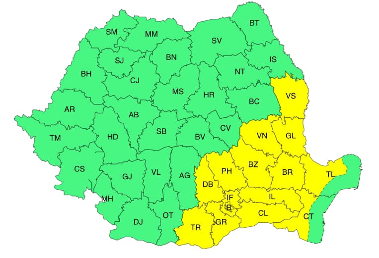 COD GALBEN pentru Județul Brăila | Temperaturi maxime de&nbsp;35-37°C