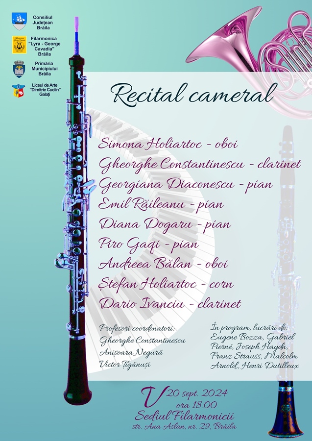 Filarmonica “Lyra – George Cavadia” invită iubitorii de muzică simfonică să participe la un recital&nbsp;cameral