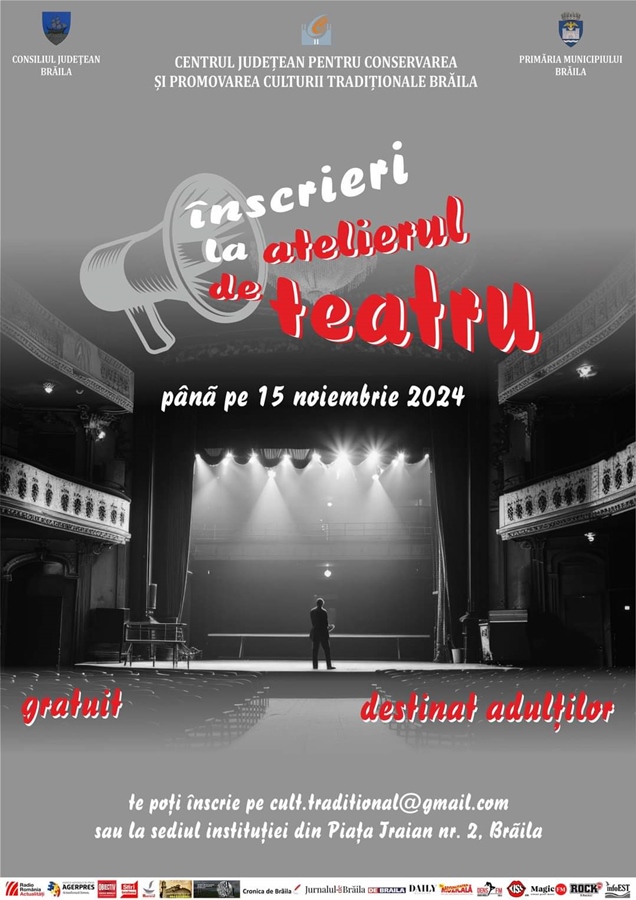 Se fac înscrieri la “Atelierul de teatru” din cadrul Centrului Județean pentru Conservarea și Promovarea Culturii Tradiționale&nbsp;Brăila