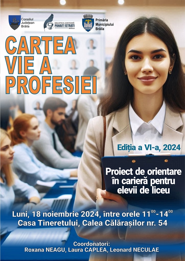 “Cartea vie a profesiei 2024”, proiect menit să inspire și să motiveze elevii de liceu în alegerea unui parcurs profesional&nbsp;adecvat
