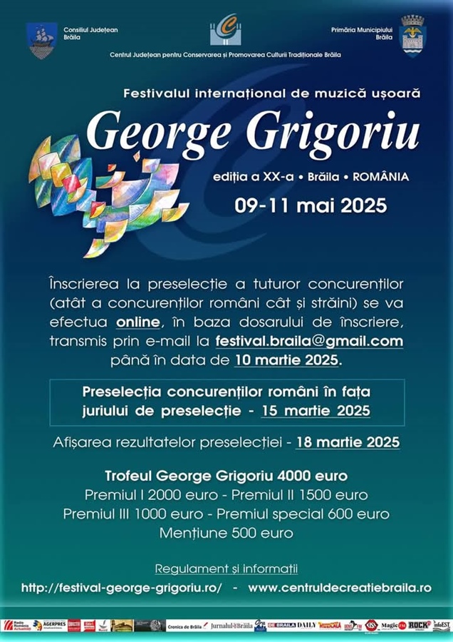 S-a dat startul înscrierilor la preselecţia Festivalului Internațional de Muzică Ușoară “George&nbsp;Grigoriu”