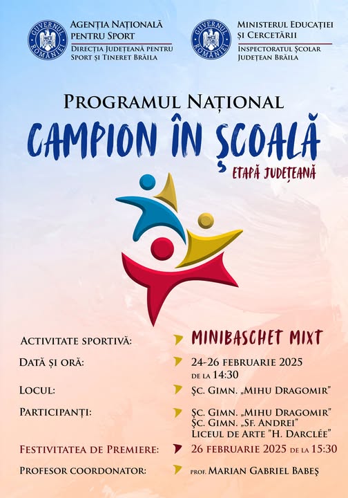 La Brăila, se organizează prima competiţie sportivă din cadrul Programului Național “Campion în Școală” pentru anul școlar&nbsp;2024-2025