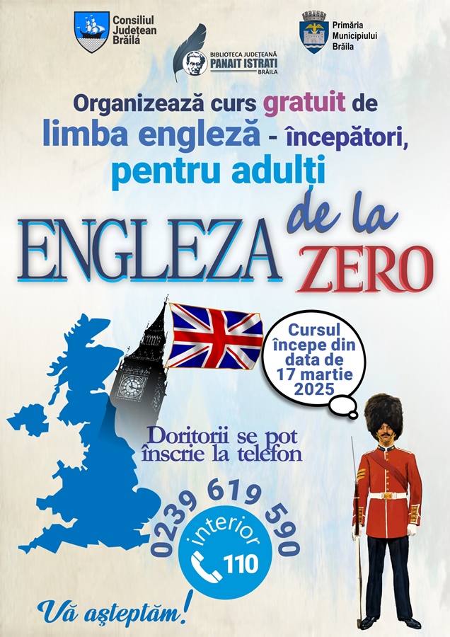 “Engleza de la zero”, curs pentru adulți la Biblioteca Județeană “Panait Istrati”&nbsp;Brăila