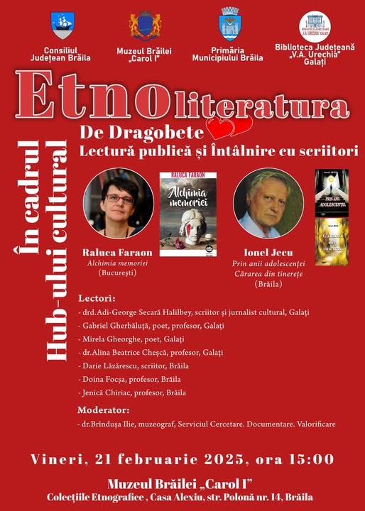 De Dragobete, Muzeul Brăilei “Carol I” invită brăilenii la o Lectură publică cu scriitori din București, Galați și&nbsp;Brăila