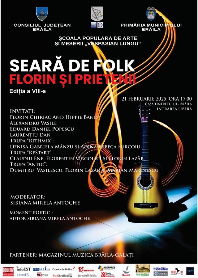 Brăilenii sunt invitați la cea de-a VIII-a ediție a spectacolului Seară de folk “Florin și Prietenii”