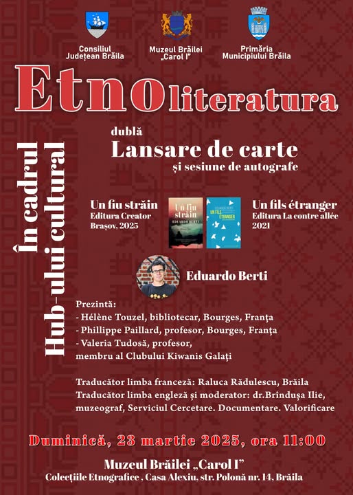 Lansare de carte în cadrul Hub-ului cultural “Etnoliteratura” | “Un fiu străin”, de Eduardo&nbsp;Berti